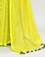 Thumbnail for Piyari Fashion Woven's Lime Mulmul Cotton Saree With Tassels