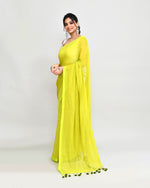 Thumbnail for Piyari Fashion Woven's Lime Mulmul Cotton Saree With Tassels