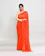 Thumbnail for Piyari Fashion Women's Orange Red Dual Tone Exclusive Embroidery Saree With Tassels