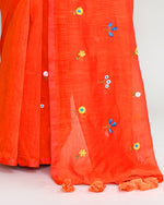 Thumbnail for Piyari Fashion Women's Orange Red Dual Tone Exclusive Embroidery Saree With Tassels