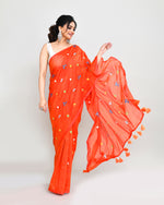 Thumbnail for Piyari Fashion Women's Orange Red Dual Tone Exclusive Embroidery Saree With Tassels