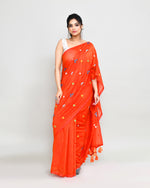 Thumbnail for Piyari Fashion Women's Orange Red Dual Tone Exclusive Embroidery Saree With Tassels