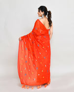 Thumbnail for Piyari Fashion Women's Orange Red Dual Tone Exclusive Embroidery Saree With Tassels