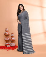 Thumbnail for Piyari Fashion Women`s Grey Hand Work Cotton Saree With Blouse