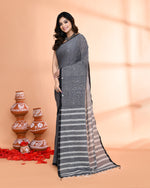 Thumbnail for Piyari Fashion Women`s Grey Hand Work Cotton Saree With Blouse