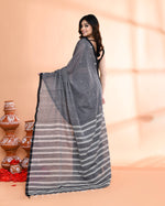 Thumbnail for Piyari Fashion Women`s Grey Hand Work Cotton Saree With Blouse