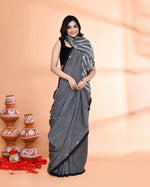 Thumbnail for Piyari Fashion Women`s Grey Hand Work Cotton Saree With Blouse