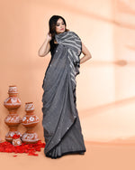 Thumbnail for Piyari Fashion Women`s Grey Hand Work Cotton Saree With Blouse