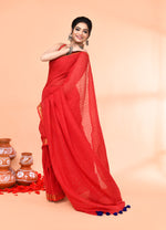 Thumbnail for Piyari Fashion Women`s Cotton Handloom Red Sequin Saree With Blouse