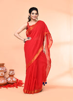 Thumbnail for Piyari Fashion Women`s Cotton Handloom Red Sequin Saree With Blouse