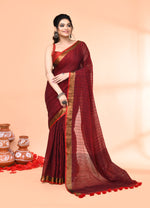 Thumbnail for Piyari Fashion Women`s Cotton Handloom Maroon Sequin Saree With Blouse