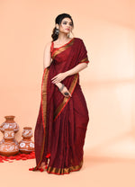 Thumbnail for Piyari Fashion Women`s Cotton Handloom Maroon Sequin Saree With Blouse