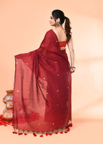 Thumbnail for Piyari Fashion Women`s Cotton Handloom Maroon Sequin Saree With Blouse