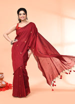 Thumbnail for Piyari Fashion Women`s Cotton Handloom Maroon Sequin Saree With Blouse