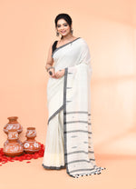 Thumbnail for Piyari Fashion Women`s Off White Mul Cotton Handloom Jamdani Saree With Blouse
