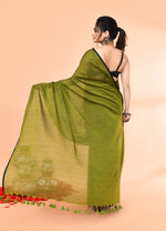 Thumbnail for Piyari Fashion Olive Mulmul Cotton Saree With Tassels