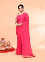 Thumbnail for Piyari Fashion Pink Mulmul Cotton Saree With Tassels