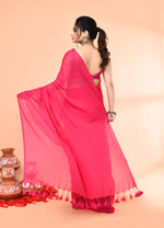 Thumbnail for Piyari Fashion Pink Mulmul Cotton Saree With Tassels