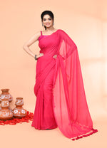 Thumbnail for Piyari Fashion Pink Mulmul Cotton Saree With Tassels