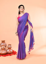 Thumbnail for Piyari Fashion Vivid Indigo Mulmul Cotton Saree With Tassels