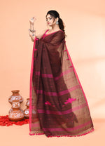 Thumbnail for Piyari Fashion Women`s Brown Mul Cotton Handloom Jamdani Saree With Blouse