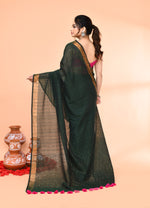 Thumbnail for Piyari Fashion Women`s Cotton Handloom Dark Green Sequin Saree With Blouse