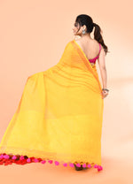 Thumbnail for Piyari Fashion Women`s Cotton Handloom Yellow Sequin Saree With Blouse