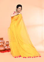 Thumbnail for Piyari Fashion Women`s Cotton Handloom Yellow Sequin Saree With Blouse