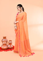 Thumbnail for Piyari Fashion Women`s Cotton Handloom Pale Orange Sequin Saree With Blouse