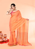 Thumbnail for Piyari Fashion Women`s Cotton Handloom Pale Orange Sequin Saree With Blouse