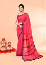 Thumbnail for Piyari Fashion Women`s Pink Mul Cotton Handloom Jamdani Saree With Blouse