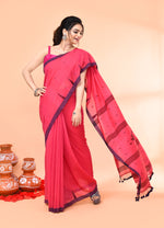 Thumbnail for Piyari Fashion Women`s Pink Mul Cotton Handloom Jamdani Saree With Blouse