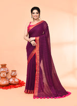 Thumbnail for Piyari Fashion Women`s Cotton Handloom Magenta Sequin Saree With Blouse