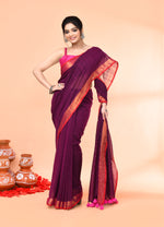 Thumbnail for Piyari Fashion Women`s Cotton Handloom Magenta Sequin Saree With Blouse
