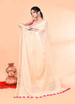 Thumbnail for Piyari Fashion Women`s Cotton Handloom Light Tan Sequin Saree With Blouse