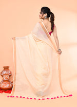 Thumbnail for Piyari Fashion Women`s Cotton Handloom Light Tan Sequin Saree With Blouse
