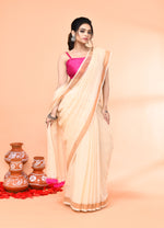 Thumbnail for Piyari Fashion Women`s Cotton Handloom Light Tan Sequin Saree With Blouse