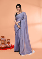 Thumbnail for Piyari Fashion Grey Mulmul Cotton Saree With Tassels