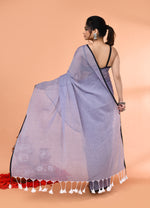 Thumbnail for Piyari Fashion Grey Mulmul Cotton Saree With Tassels