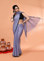 Thumbnail for Piyari Fashion Grey Mulmul Cotton Saree With Tassels