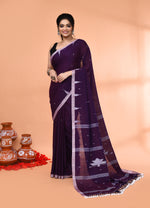 Thumbnail for Piyari Fashion Women`s Purple Mul Cotton Handloom Jamdani Saree With Blouse