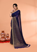Thumbnail for Piyari Fashion Women`s Blue Cotton Handloom Saree With Gold Zari Stripes