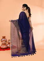 Thumbnail for Piyari Fashion Women`s Blue Cotton Handloom Saree With Gold Zari Stripes
