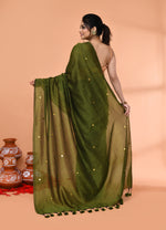 Thumbnail for Piyari Fashion Women`s Cotton Handloom Moss Green Sequin Saree With Blouse