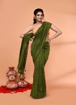 Thumbnail for Piyari Fashion Women`s Cotton Handloom Moss Green Sequin Saree With Blouse