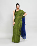 Thumbnail for Piyari Fashion Handspun Cotton Moss Green Handloom Saree With Blouse