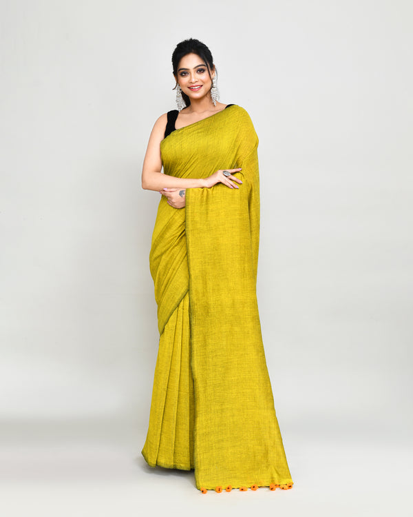Piyari Fashion Handspun Cotton Lemon Handloom Saree With Blouse