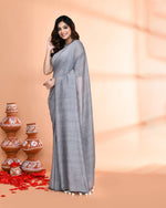 Thumbnail for Piyari Fashion Handspun Cotton Silver Grey Handloom Saree With Blouse