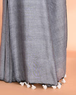 Thumbnail for Piyari Fashion Handspun Cotton Silver Grey Handloom Saree With Blouse