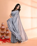 Thumbnail for Piyari Fashion Handspun Cotton Silver Grey Handloom Saree With Blouse